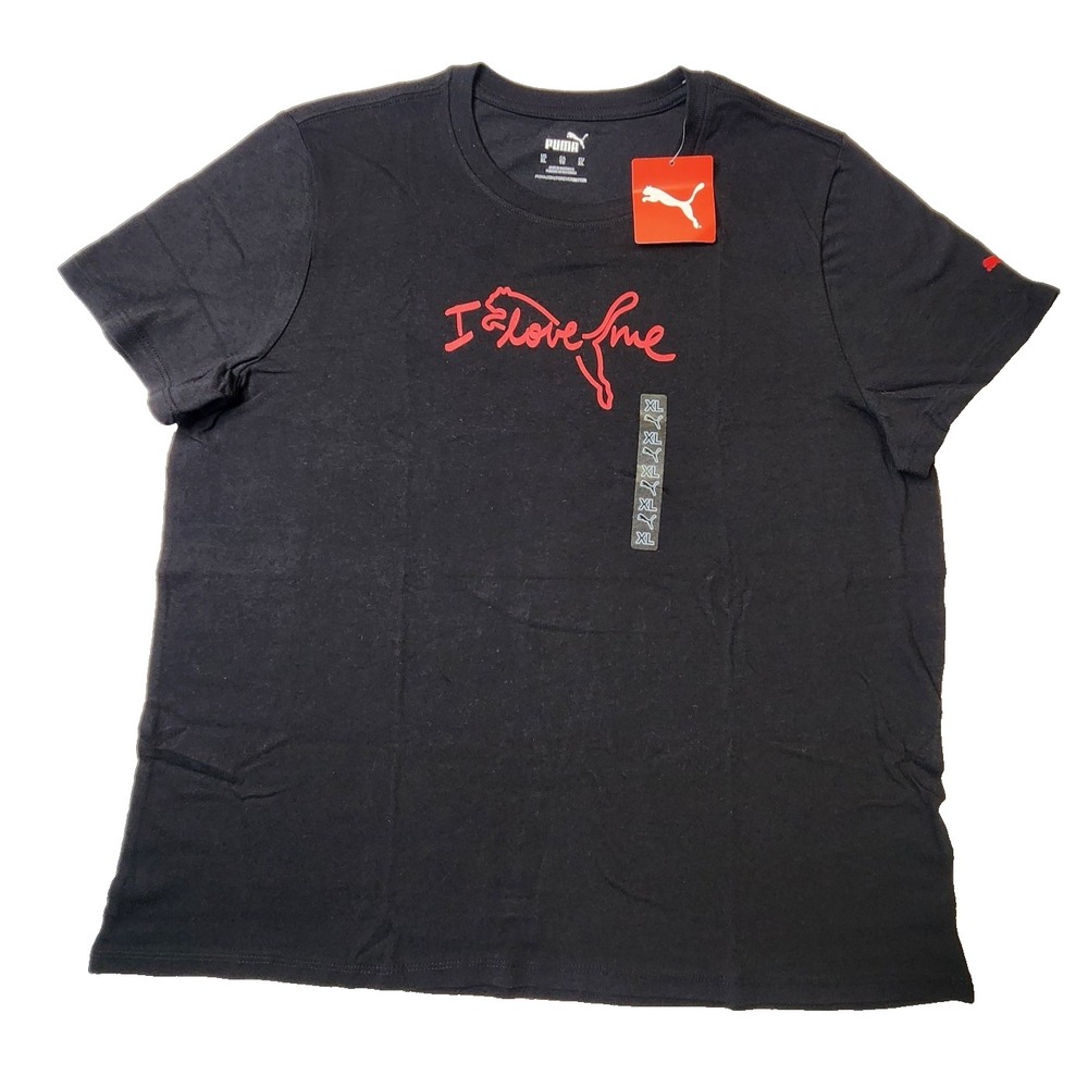 Puma Essentials Women Graphic Print Logo Short Sleeve Black Size XL